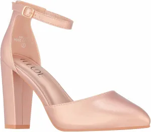 ILLUDE Women's High Block Heels Pumps Pointed Closed Toe Ankle Strap High Heel Pump Shoes