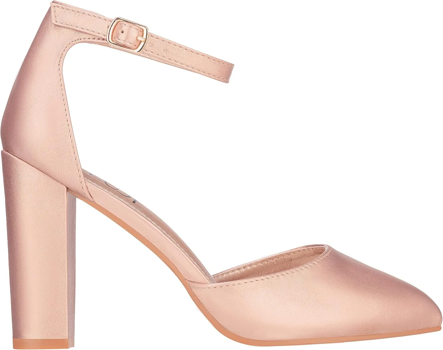 ILLUDE Women's High Block Heels Pumps Pointed Closed Toe Ankle Strap High Heel Pump Shoes