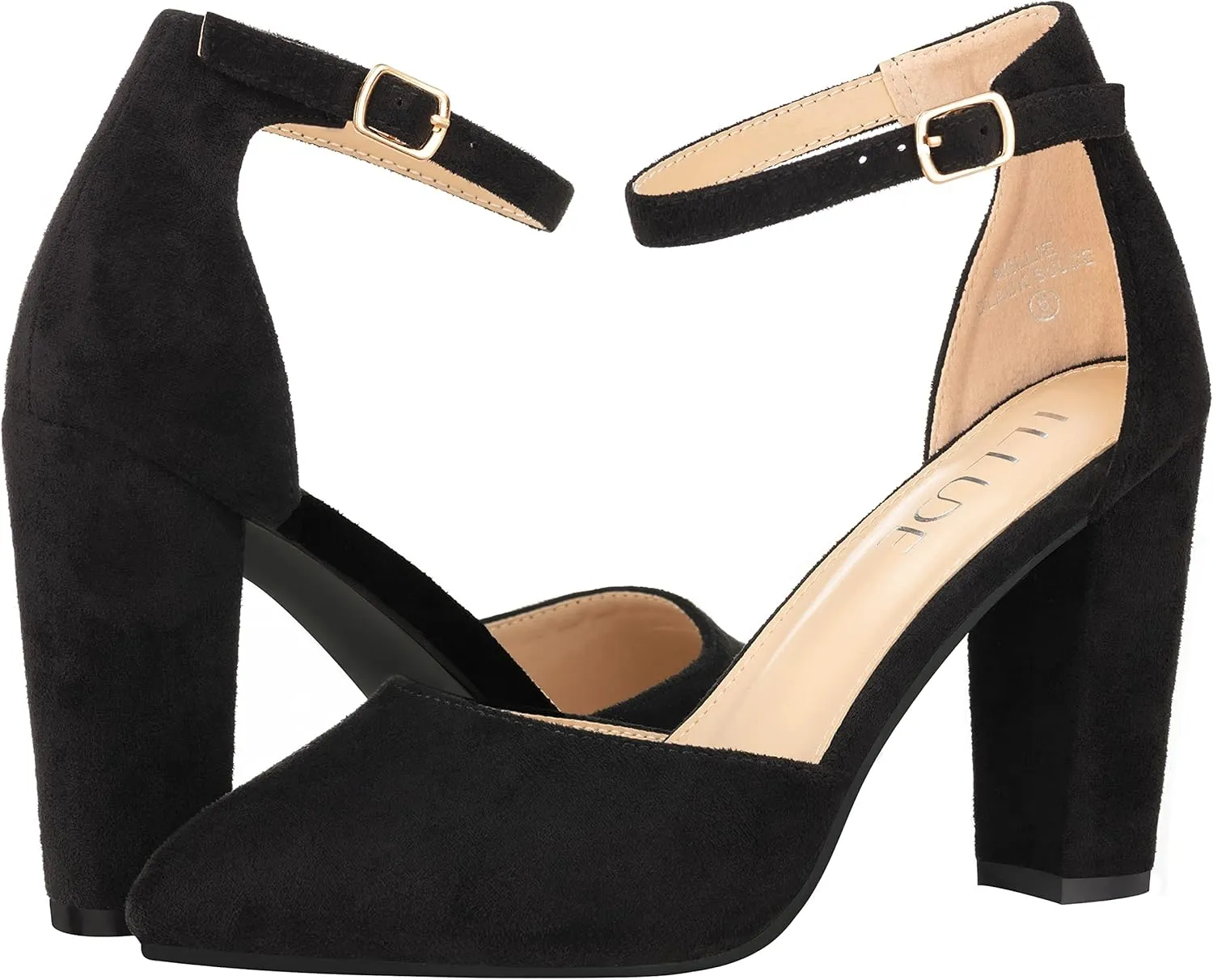 ILLUDE Women's High Block Heels Pumps Pointed Closed Toe Ankle Strap High Heel Pump Shoes