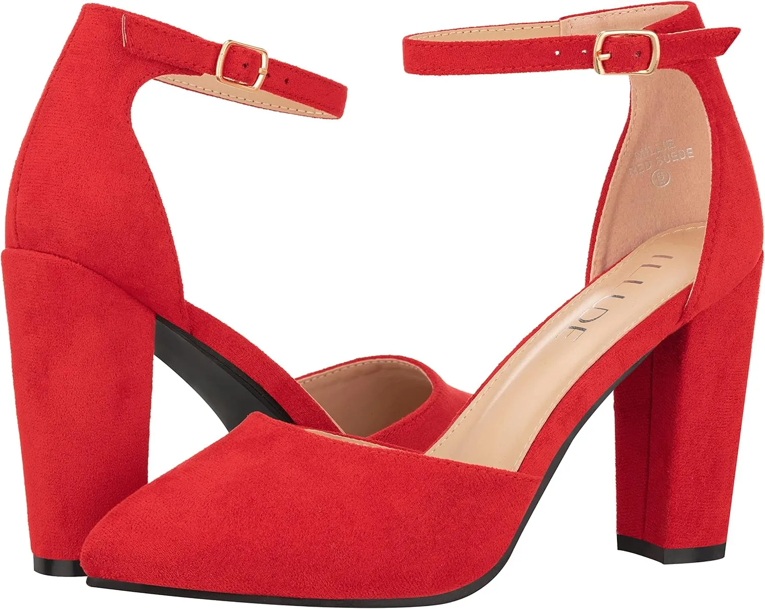 ILLUDE Women's High Block Heels Pumps Pointed Closed Toe Ankle Strap High Heel Pump Shoes