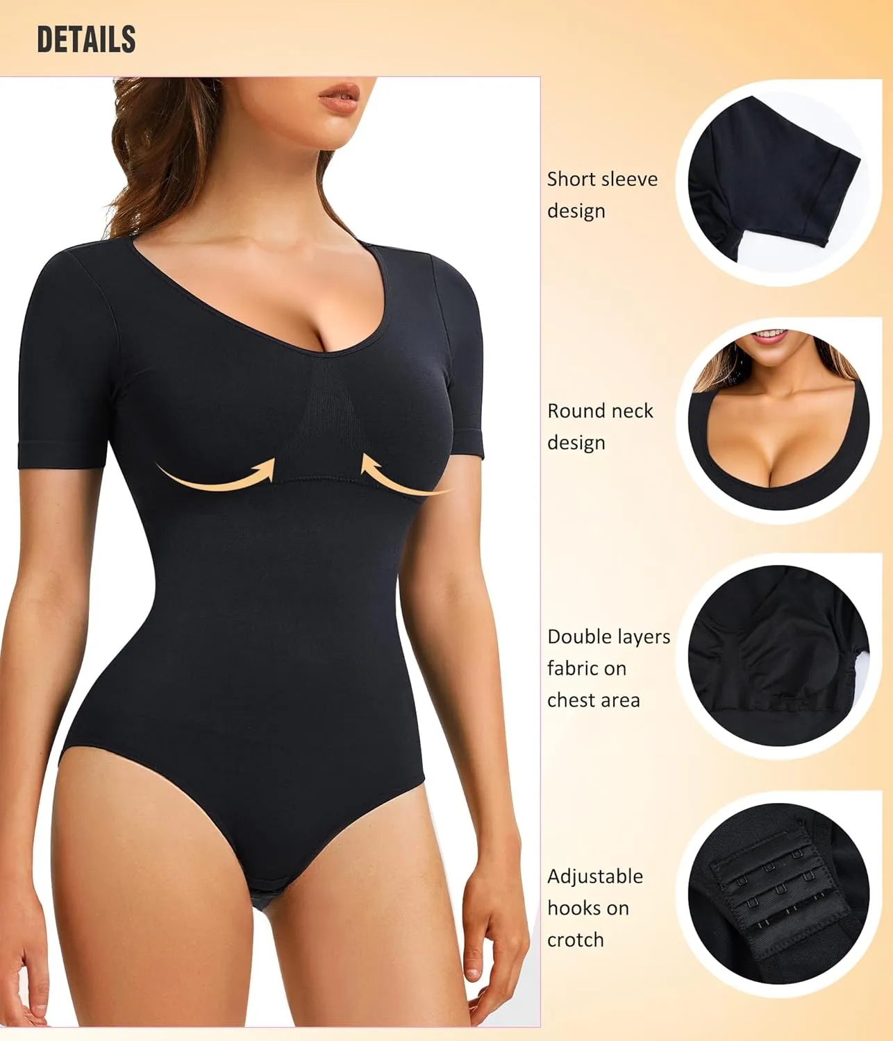 Irisnaya Seamless Bodysuit for Women Tummy Control Shapewear Round Neck Body Shaper Short Sleeve Jumpsuit Top Going Out Shirt