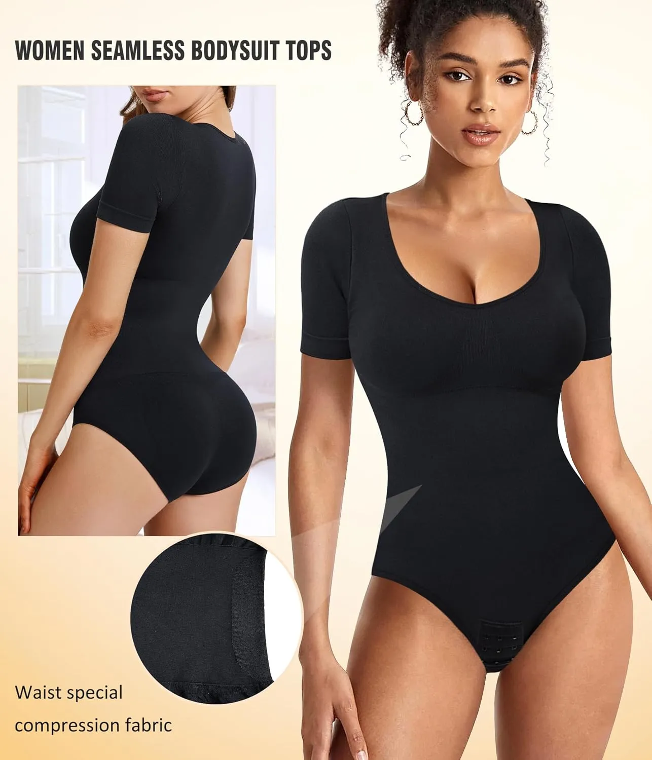 Irisnaya Seamless Bodysuit for Women Tummy Control Shapewear Round Neck Body Shaper Short Sleeve Jumpsuit Top Going Out Shirt