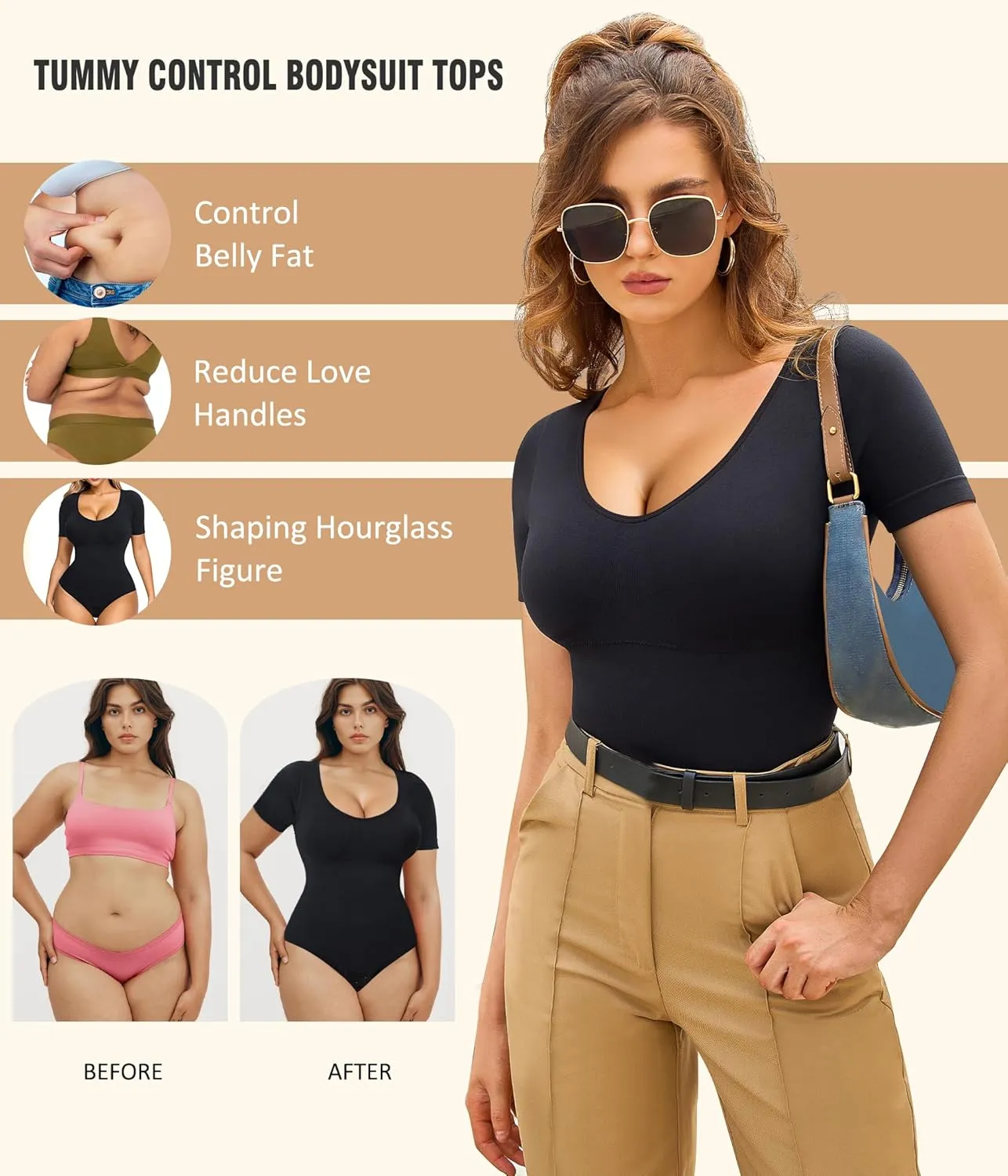 Irisnaya Seamless Bodysuit for Women Tummy Control Shapewear Round Neck Body Shaper Short Sleeve Jumpsuit Top Going Out Shirt
