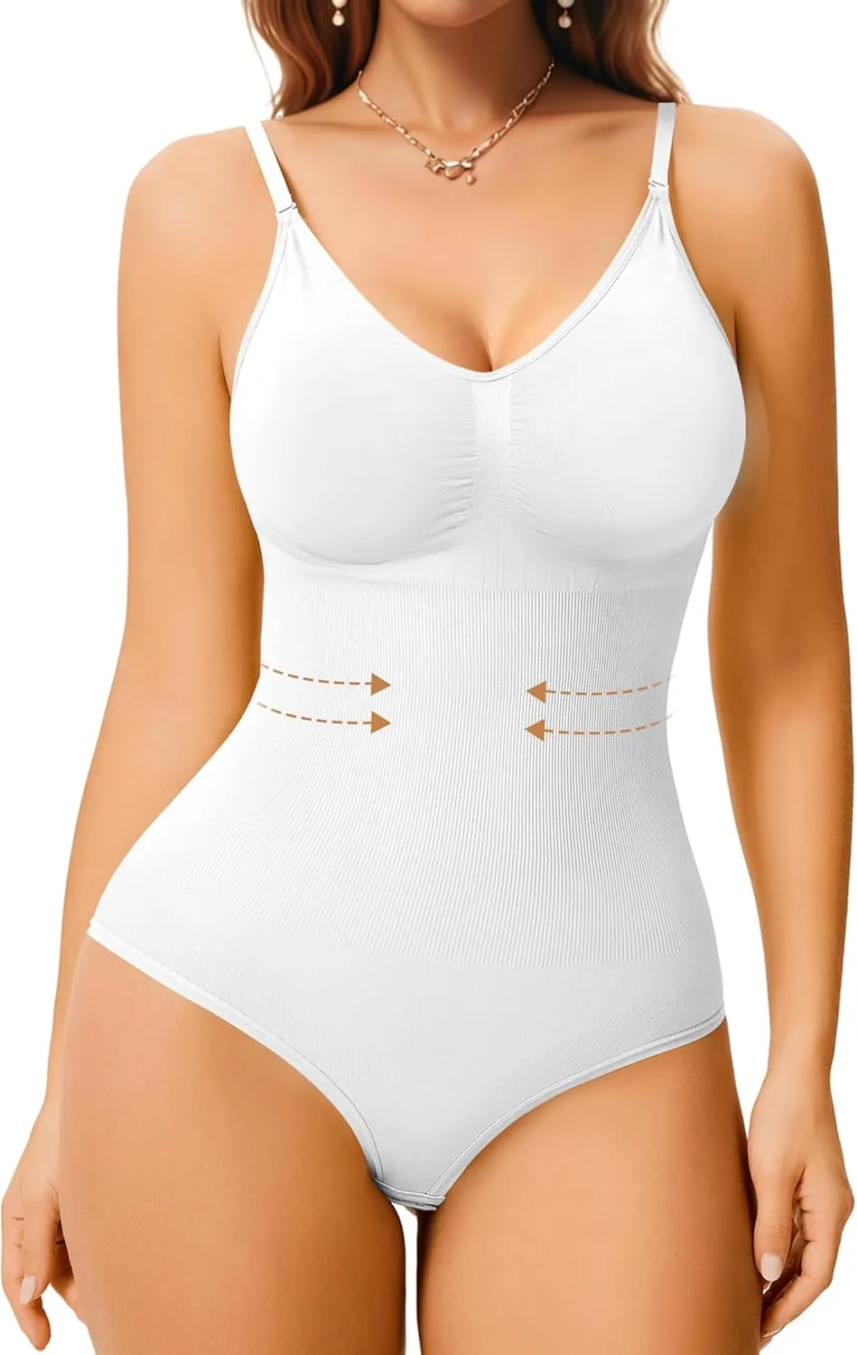 Irisnaya Women Slimming Bodysuits Shapewear Tops Tummy Control Body Shaper Spaghetti Strap Camisole Leotards Bodycon Jumpsuit