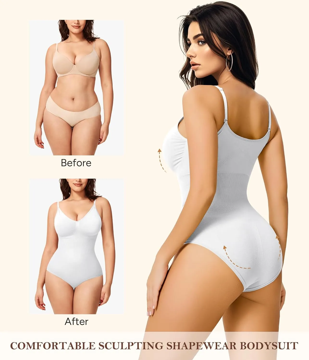 Irisnaya Women Slimming Bodysuits Shapewear Tops Tummy Control Body Shaper Spaghetti Strap Camisole Leotards Bodycon Jumpsuit