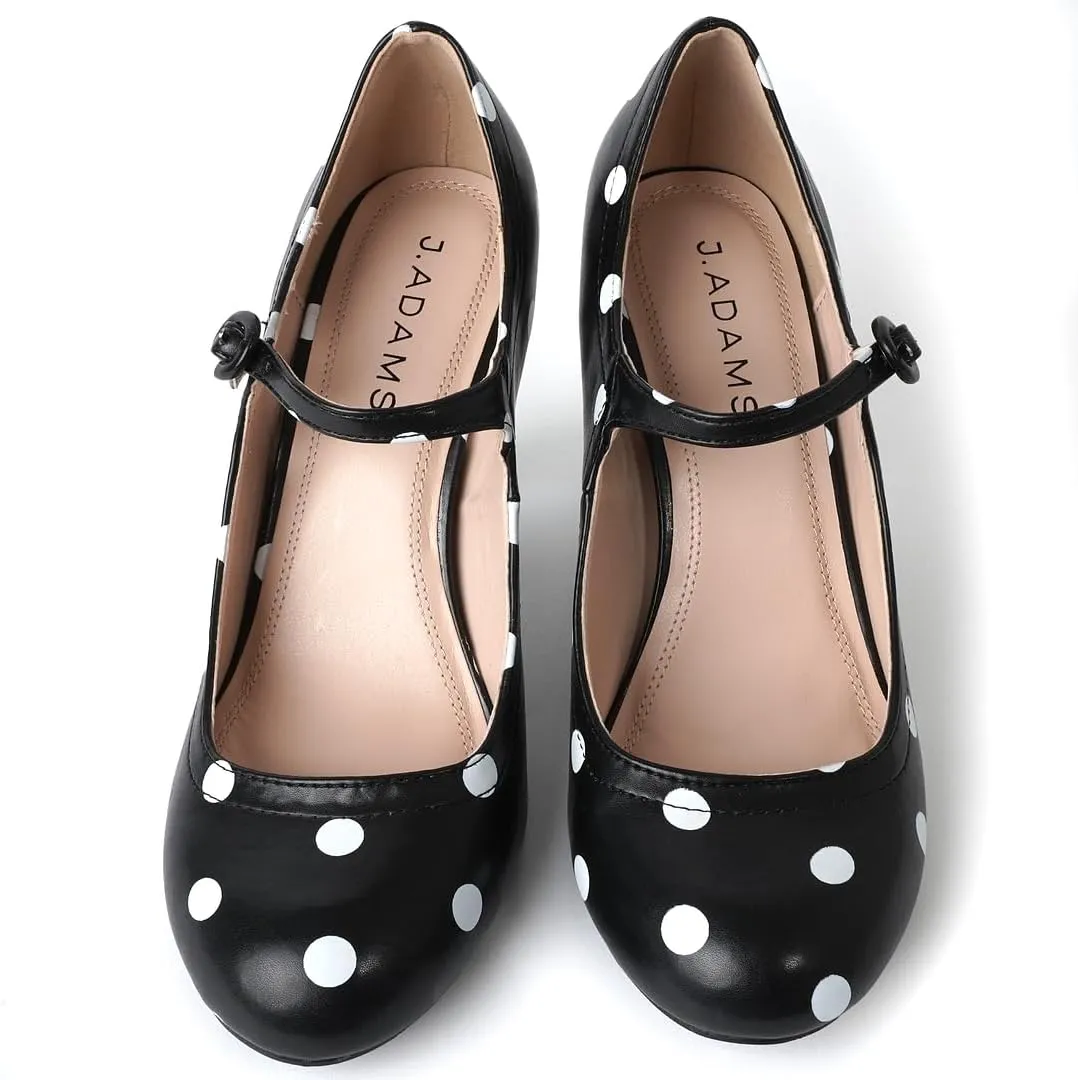 J. Adams Pixie Mary Jane Shoes Women Oxford Pumps - Cute Low Kitten High Heels - Retro Vintage Shoes for Women 1950s Mary Janes Round Toe Shoe with Ankle Strap - Women Dress Shoes