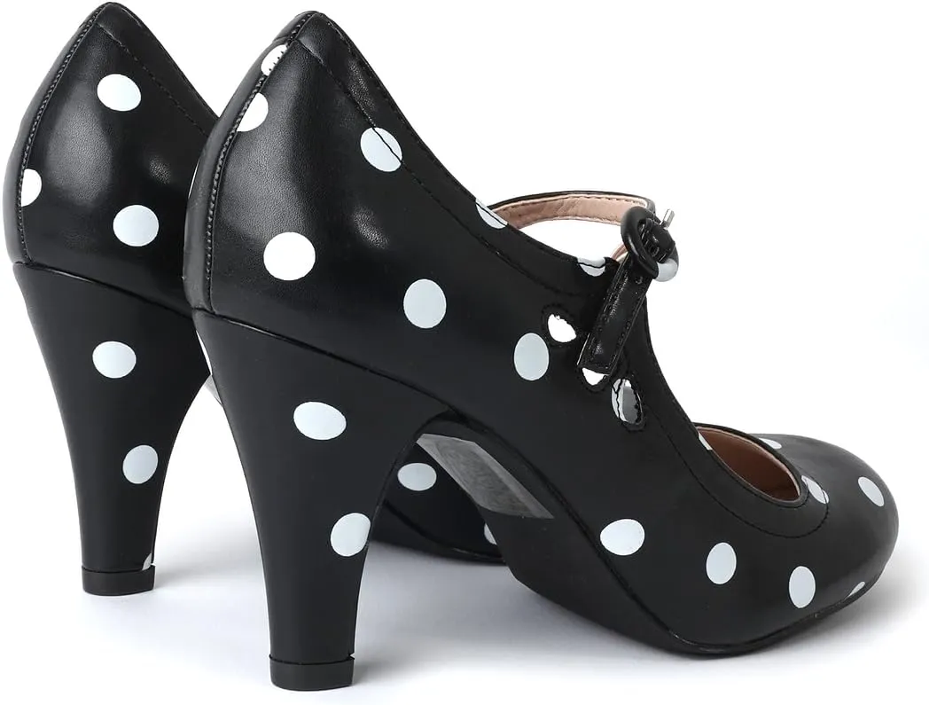 J. Adams Pixie Mary Jane Shoes Women Oxford Pumps - Cute Low Kitten High Heels - Retro Vintage Shoes for Women 1950s Mary Janes Round Toe Shoe with Ankle Strap - Women Dress Shoes
