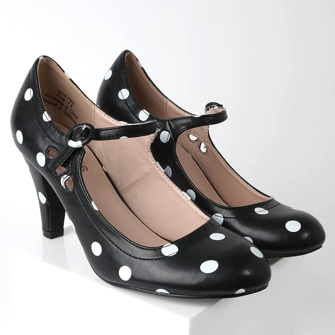J. Adams Pixie Mary Jane Shoes Women Oxford Pumps - Cute Low Kitten High Heels - Retro Vintage Shoes for Women 1950s Mary Janes Round Toe Shoe with Ankle Strap - Women Dress Shoes