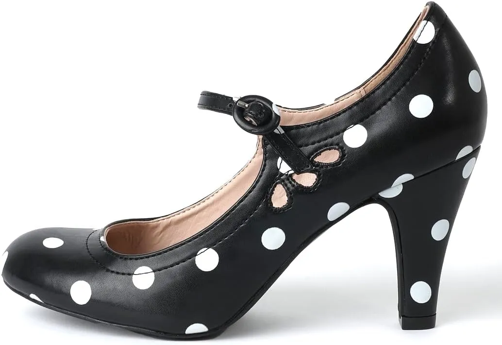 J. Adams Pixie Mary Jane Shoes Women Oxford Pumps - Cute Low Kitten High Heels - Retro Vintage Shoes for Women 1950s Mary Janes Round Toe Shoe with Ankle Strap - Women Dress Shoes