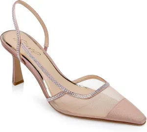 Jewel Badgley Mischka Tammy Mesh Pointed Toe Slingback Stiletto Heels
