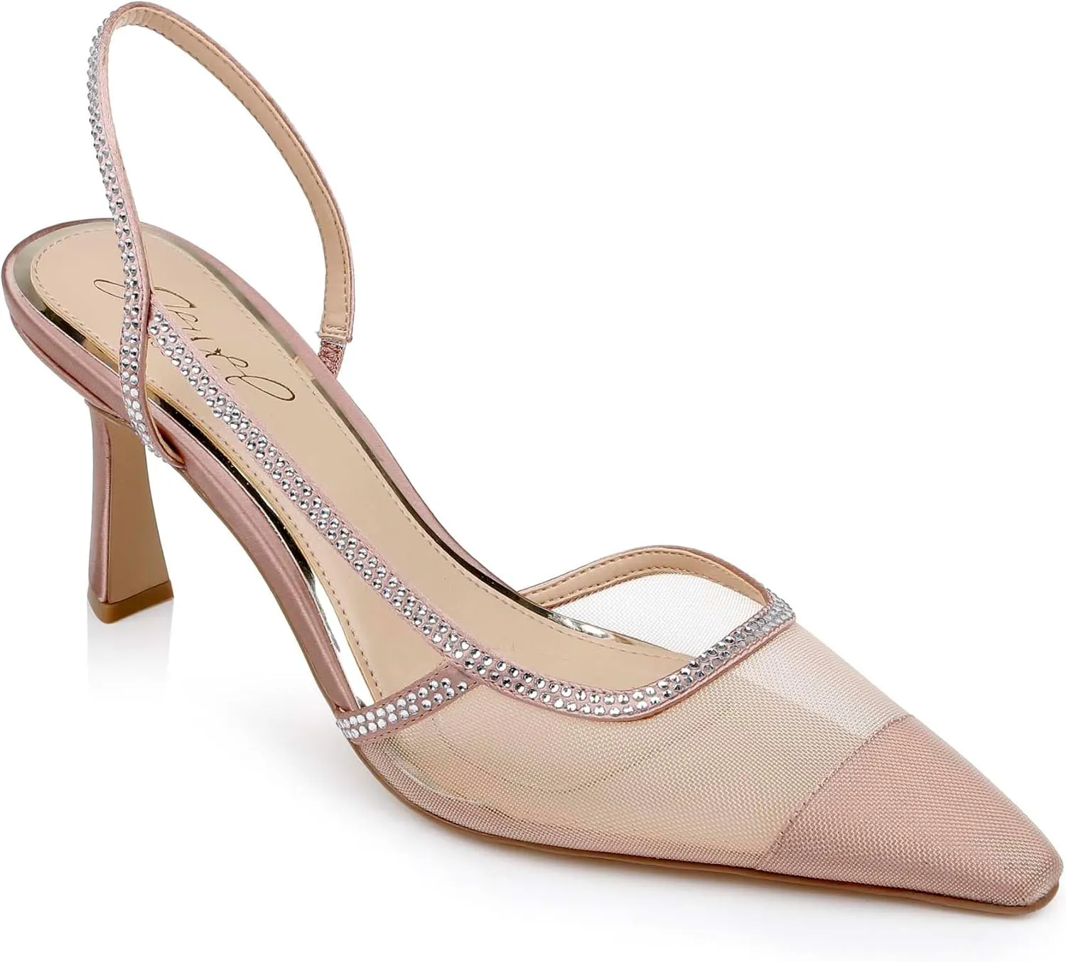 Jewel Badgley Mischka Tammy Mesh Pointed Toe Slingback Stiletto Heels