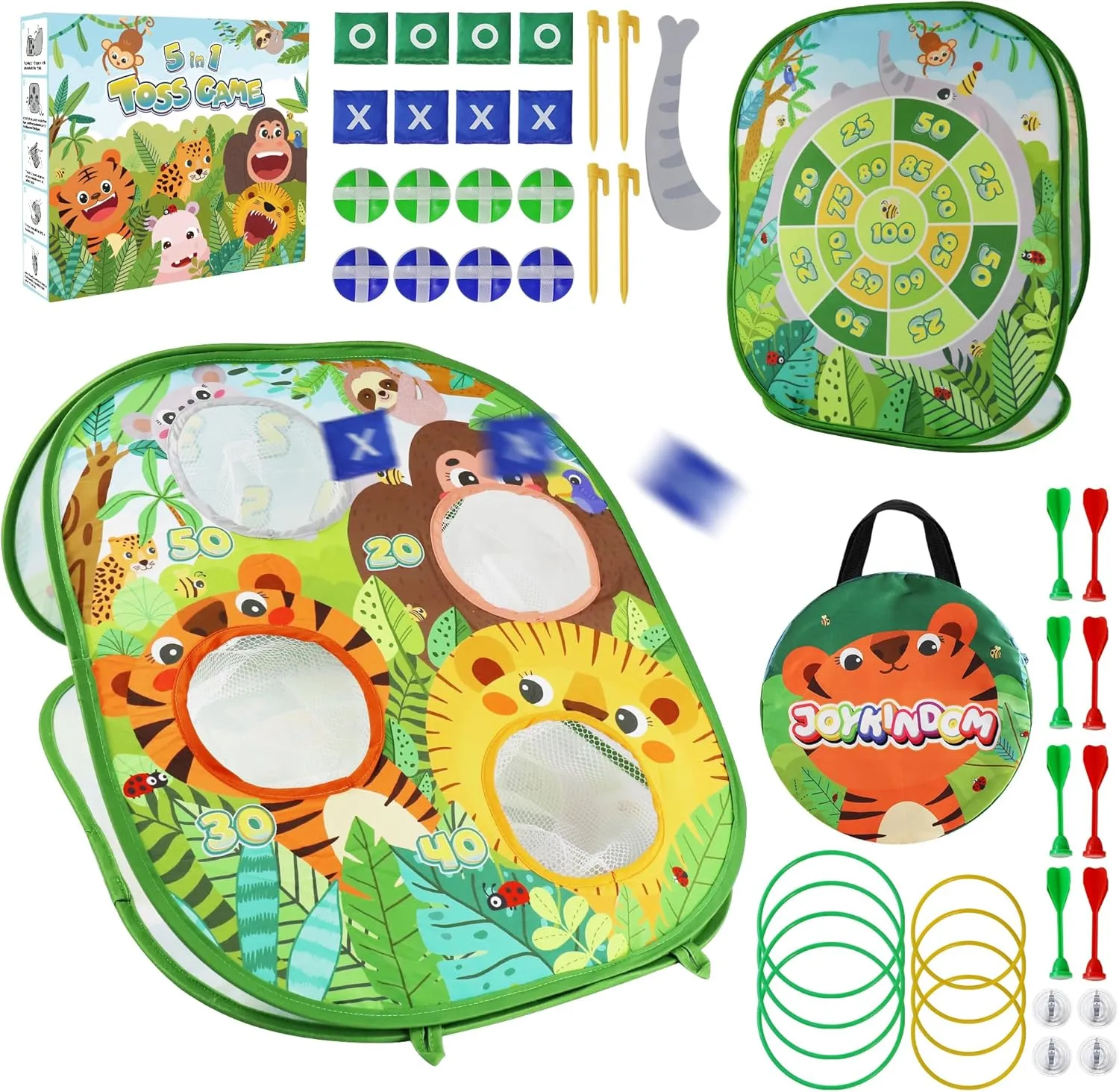 Joykingdom 5 in 1 Bean Bag Toss Game for Kids Adults, Outdoor Toys for Kids Games Beach Yard Lawn Party Activities Games Toy for Boys Girls Age 3 4 5 6 7 8 Kids Toys Stocking Stuffers