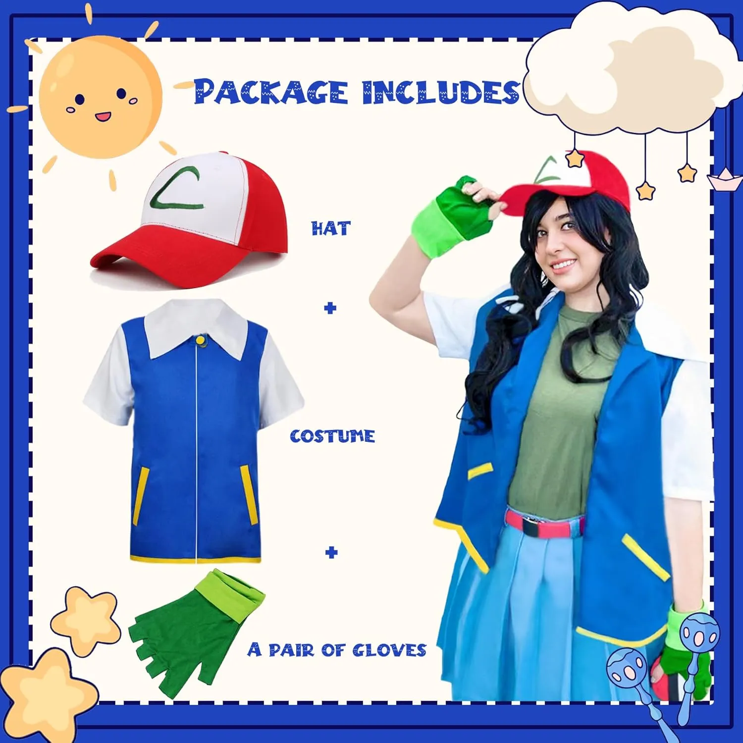 Kidukso Adult Trainer Cosplay Costume Unisex Trainer Hoodie Halloween Party Costume Jacket Gloves Hat Sets for Women Men Blue