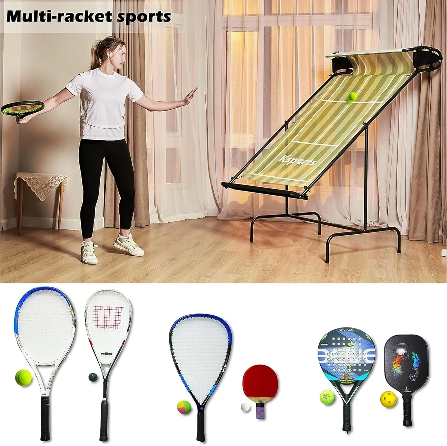 Ksports Tennis Rebounder Net – Multi Racket Sports Trainer for Tennis, Pickleball, Padel, Squash & Racquetball – Quick Assembly, Portable with Carry Bag