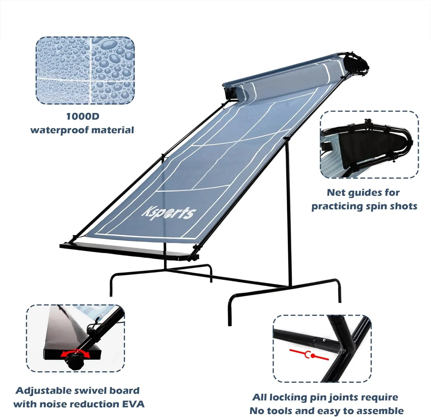 Ksports Tennis Rebounder Net – Multi Racket Sports Trainer for Tennis, Pickleball, Padel, Squash & Racquetball – Quick Assembly, Portable with Carry Bag