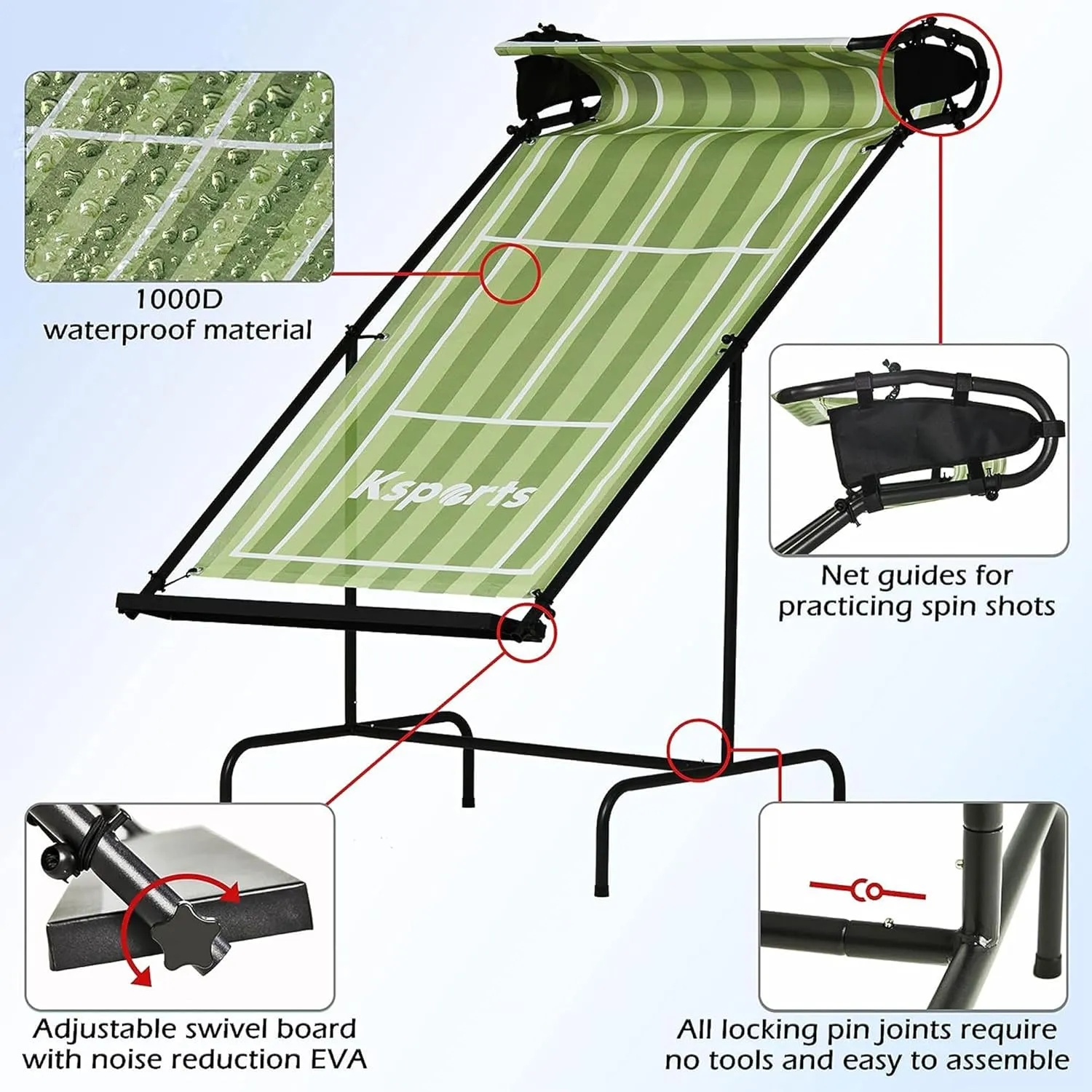 Ksports Tennis Rebounder Net – Multi Racket Sports Trainer for Tennis, Pickleball, Padel, Squash & Racquetball – Quick Assembly, Portable with Carry Bag