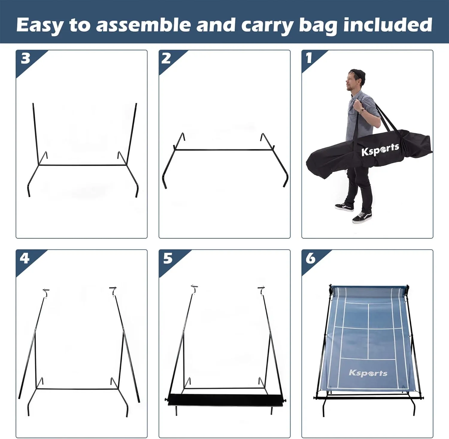 Ksports Tennis Rebounder Net – Multi Racket Sports Trainer for Tennis, Pickleball, Padel, Squash & Racquetball – Quick Assembly, Portable with Carry Bag