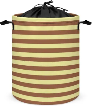 Large Laundry Hamper Bag, Pale Yellow and Brown Stripes Collapsible Laundry Basket Waterproof Dirty Clothes Organizer Containers for College Dorms