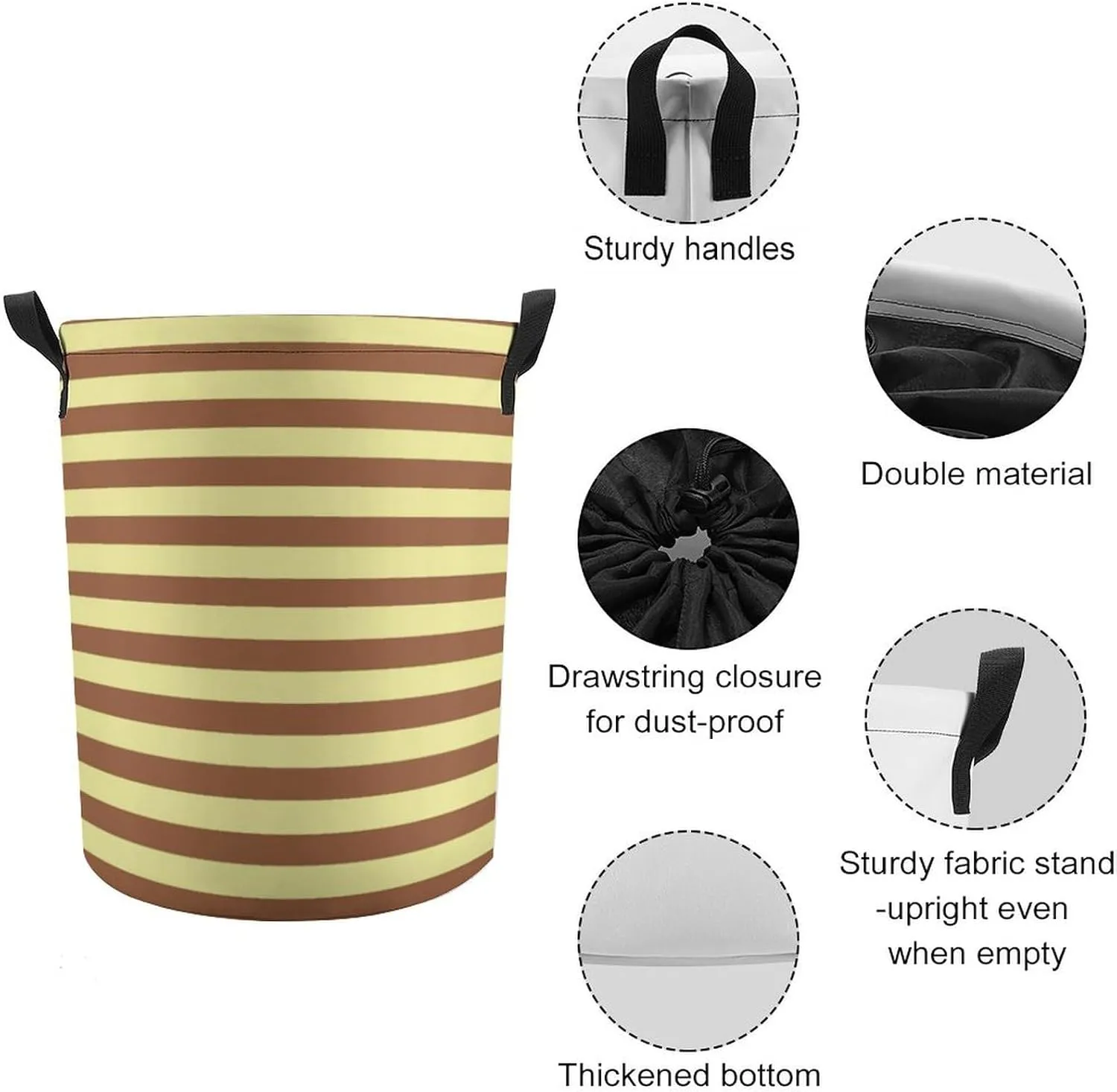 Large Laundry Hamper Bag, Pale Yellow and Brown Stripes Collapsible Laundry Basket Waterproof Dirty Clothes Organizer Containers for College Dorms