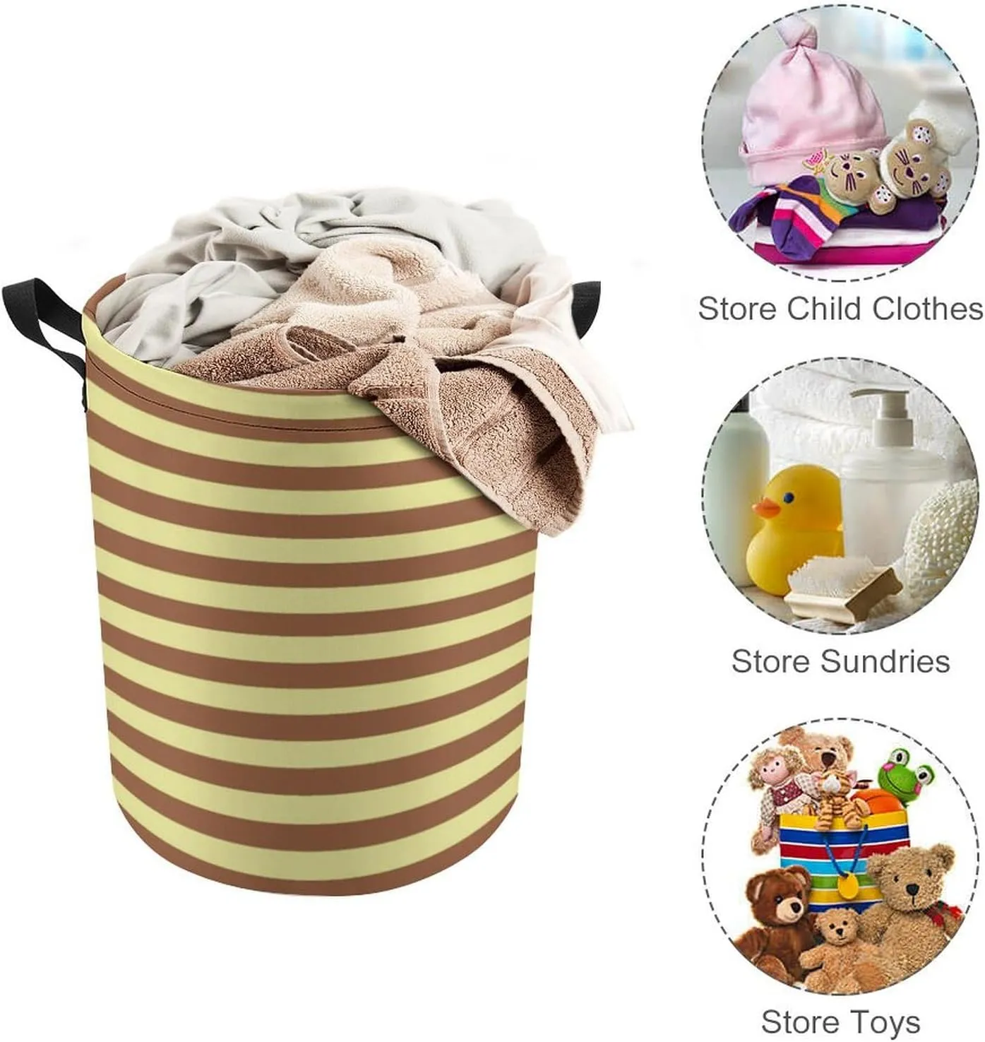 Large Laundry Hamper Bag, Pale Yellow and Brown Stripes Collapsible Laundry Basket Waterproof Dirty Clothes Organizer Containers for College Dorms