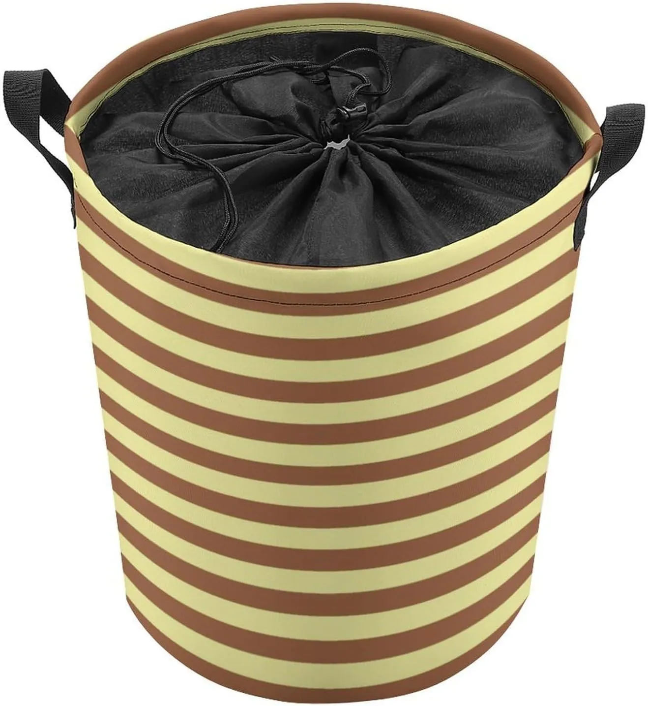 Large Laundry Hamper Bag, Pale Yellow and Brown Stripes Collapsible Laundry Basket Waterproof Dirty Clothes Organizer Containers for College Dorms