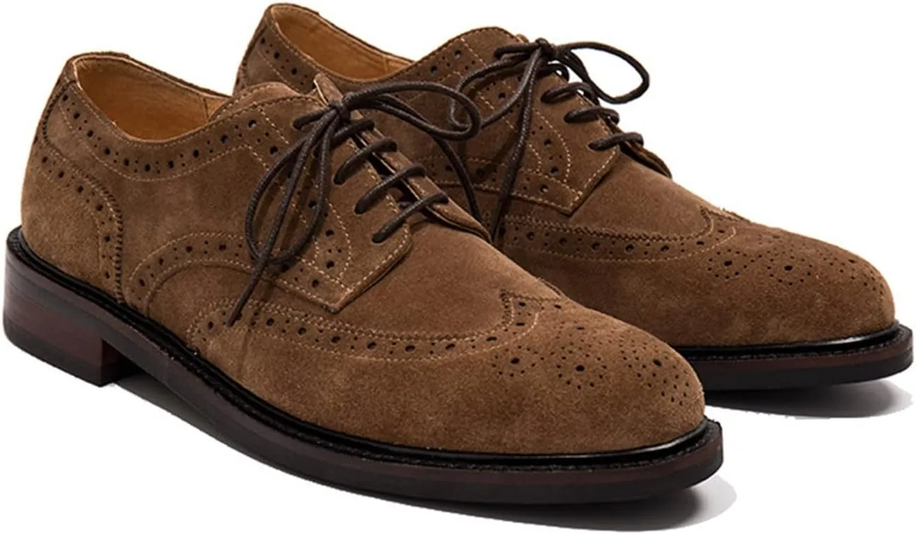 LAZIRO Casual Round Toe Shoes Men's Low Top Leather Brown Suede Business Derby Shoes