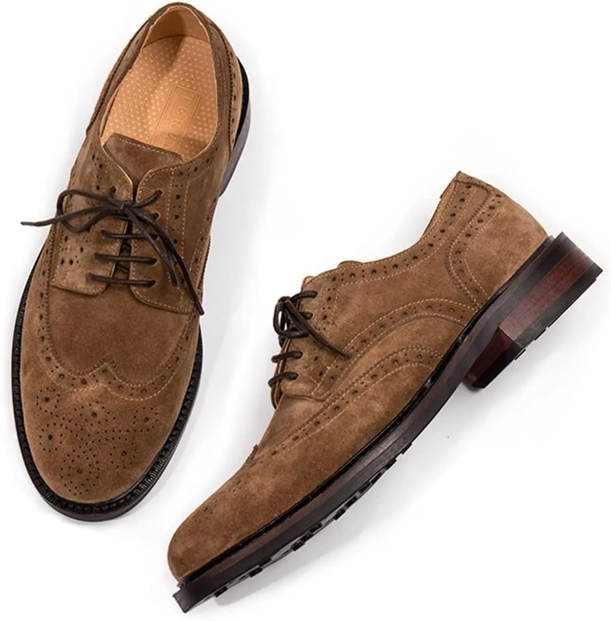 LAZIRO Casual Round Toe Shoes Men's Low Top Leather Brown Suede Business Derby Shoes
