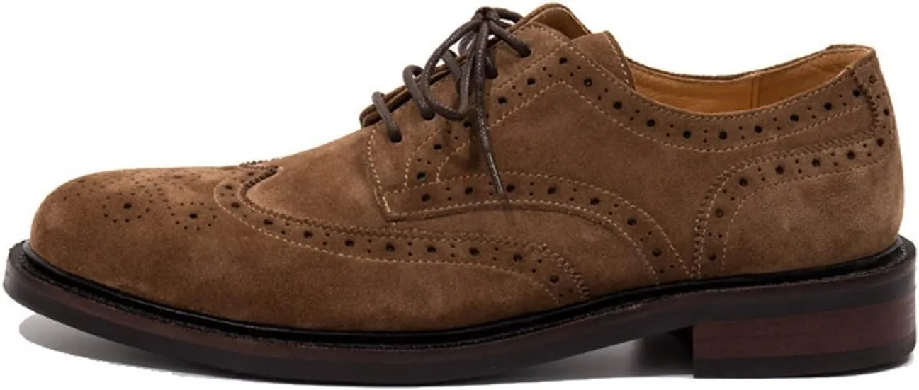 LAZIRO Casual Round Toe Shoes Men's Low Top Leather Brown Suede Business Derby Shoes