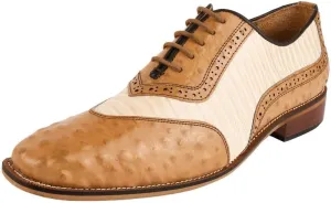 LIBERTYZENO Mens Ostrich Print Genuine Leather Adults Oxford Lace Up Dress Shoes for Prom Graduation