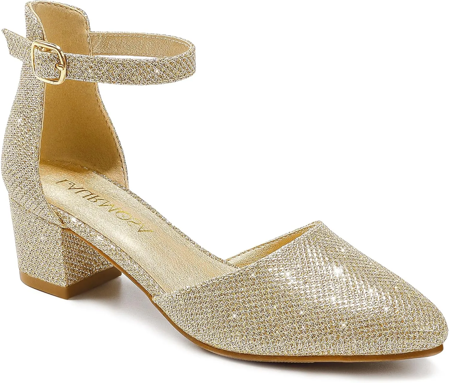 Little Girls Sandals Closed Toe High Heels Formal Dress Shoes Ankle Strap Pointed Toe Heeled for Little Big Kids in Wedding Party Block Chunky Pump Shoes