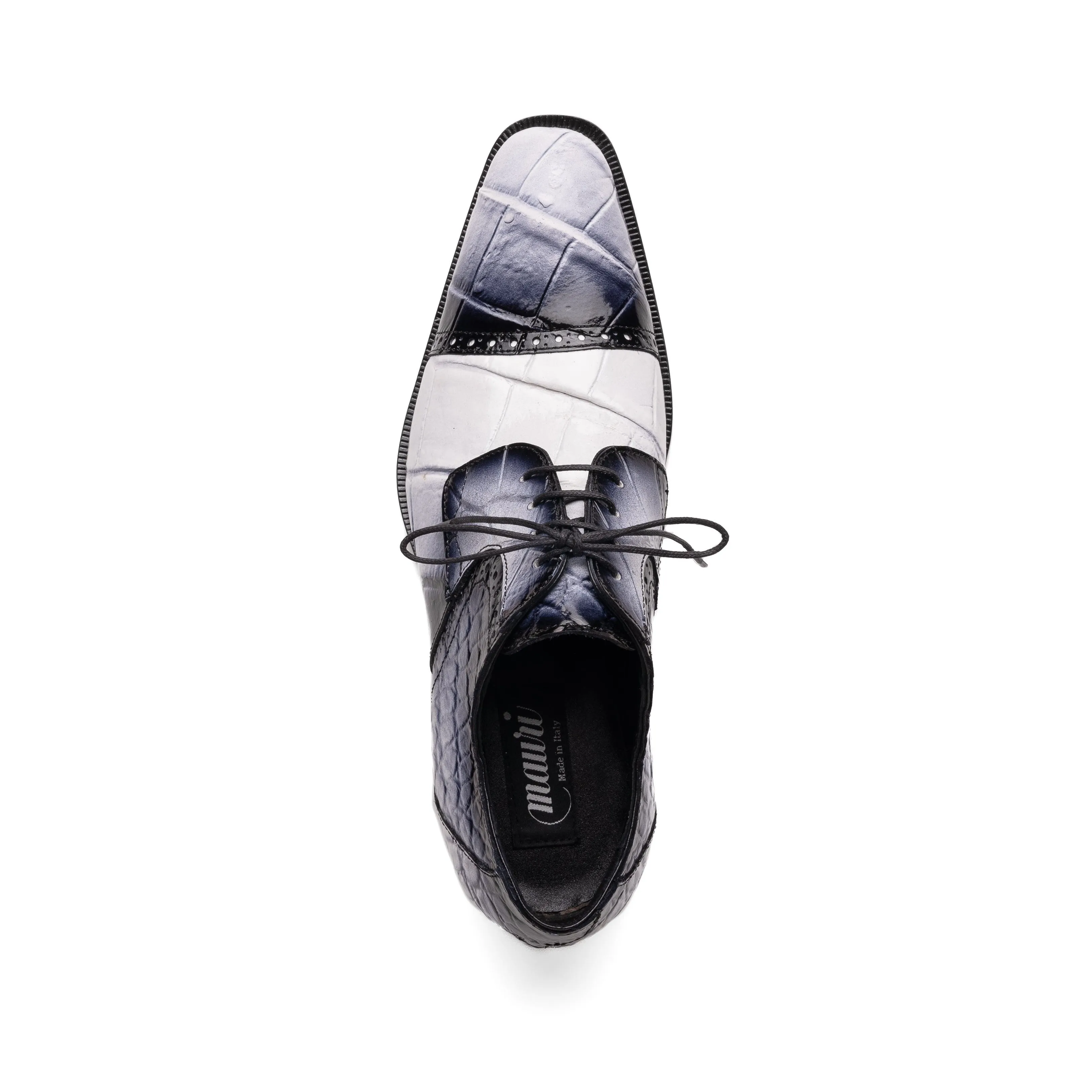 Mauri Flawless in White / Dirty Black Mens Exotic Alligator Cap-Toe Derby Oxfords