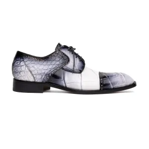 Mauri Flawless in White / Dirty Black Mens Exotic Alligator Cap-Toe Derby Oxfords