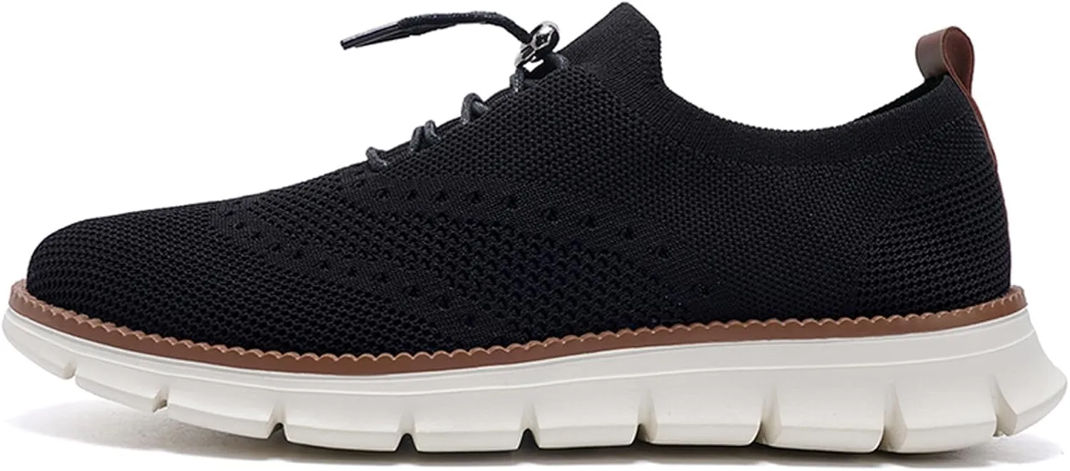 Mens Dress Shoes Work Shoes Wide Width Non Slip Casual Dress Lightweight Breathable Basic Relaxed Shoe Business Workout Walking Running Outdoor Sneakers Mesh Knit Lace-Up Soft Loafers Oxfords