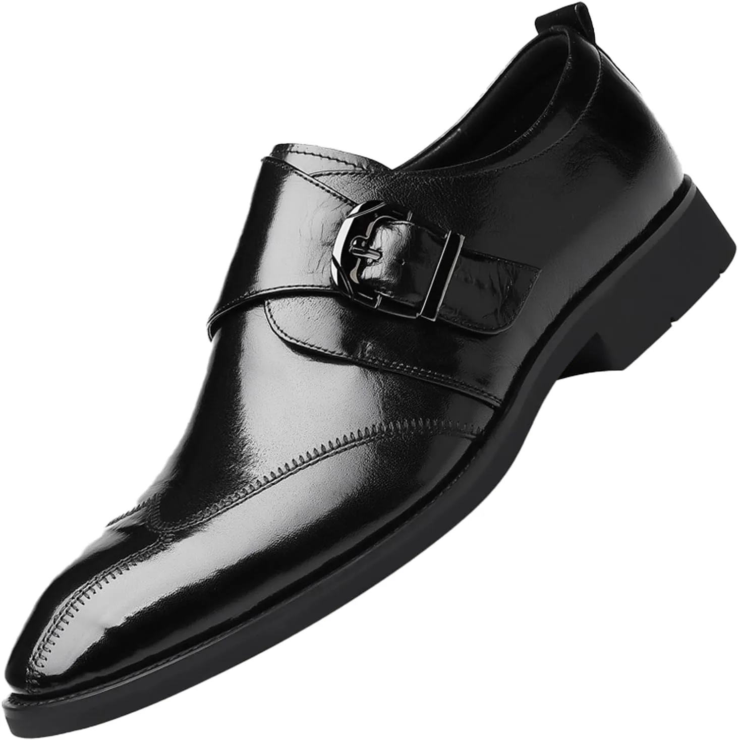 Men's Leather Monk Strap Oxford Dress Shoes Classic Cap Toe Derby Shoes Fashion Business Formal Shoes Breathable Wedding Shoes