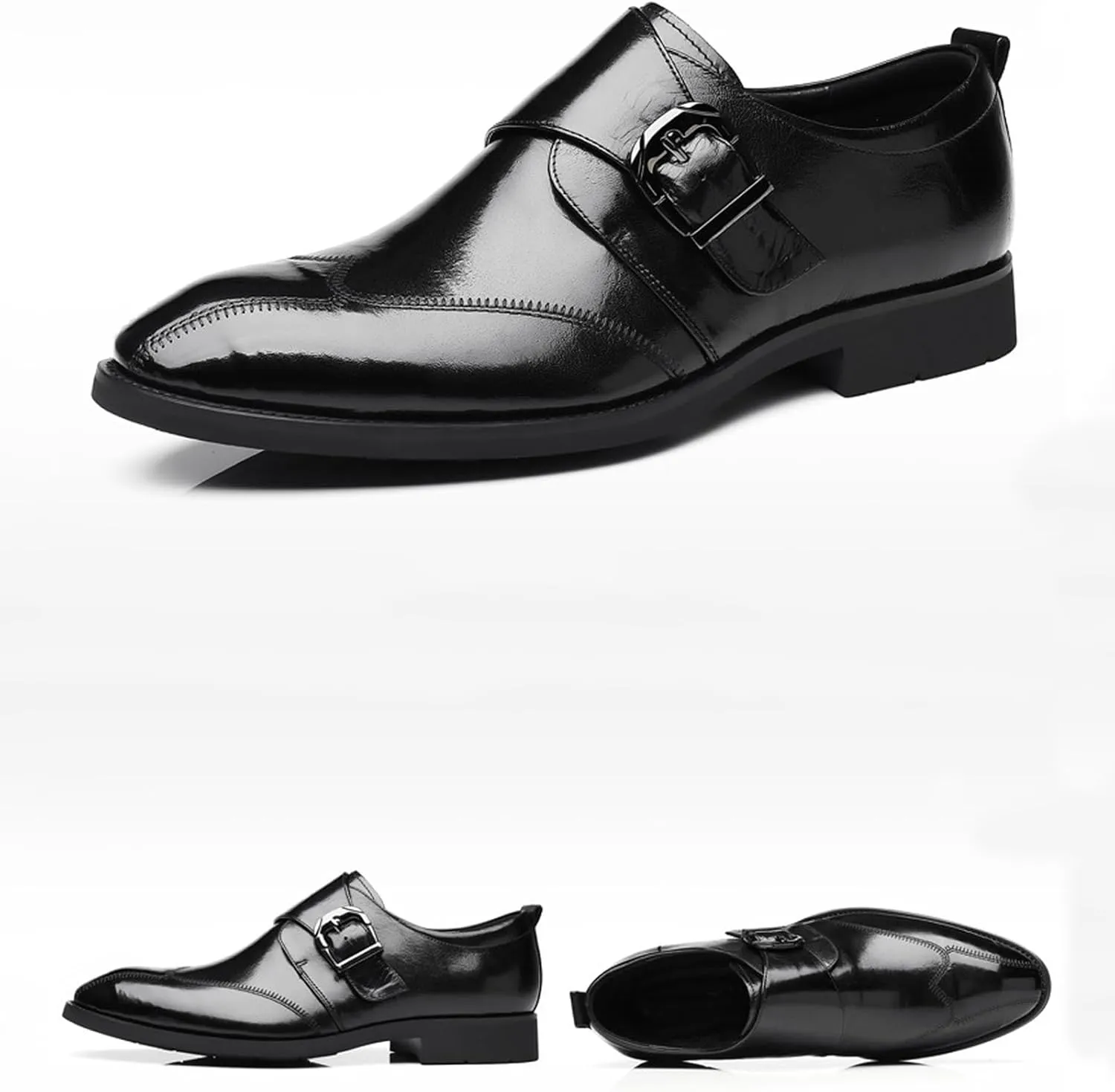 Men's Leather Monk Strap Oxford Dress Shoes Classic Cap Toe Derby Shoes Fashion Business Formal Shoes Breathable Wedding Shoes