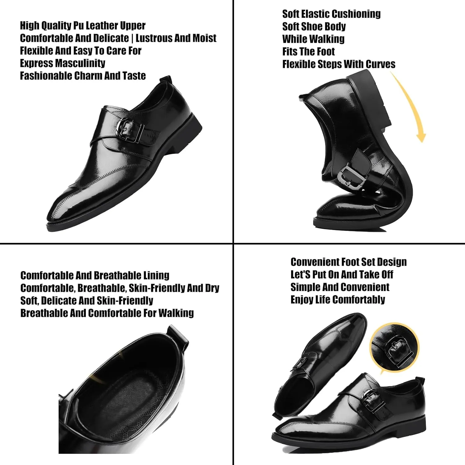 Men's Leather Monk Strap Oxford Dress Shoes Classic Cap Toe Derby Shoes Fashion Business Formal Shoes Breathable Wedding Shoes