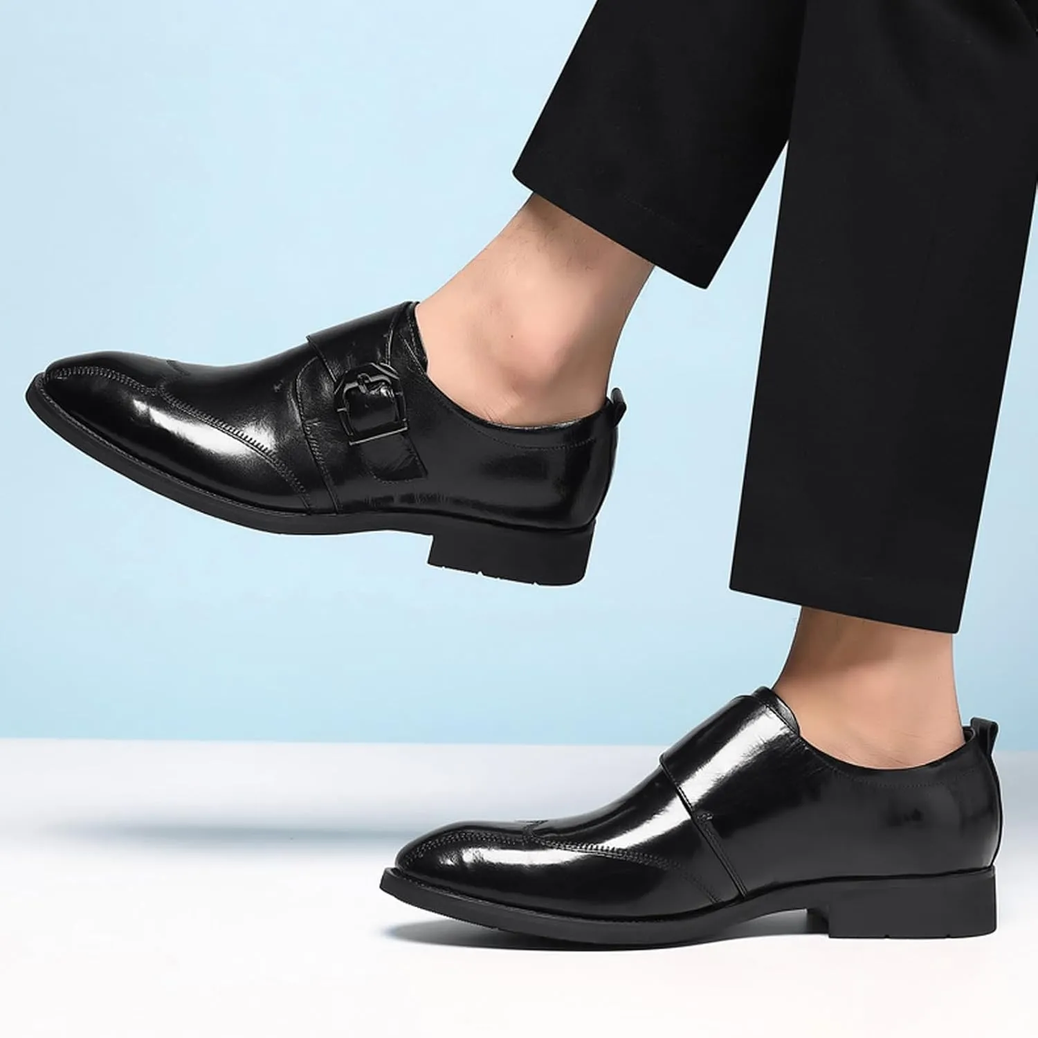Men's Leather Monk Strap Oxford Dress Shoes Classic Cap Toe Derby Shoes Fashion Business Formal Shoes Breathable Wedding Shoes
