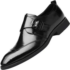 Men's Leather Monk Strap Oxford Dress Shoes Classic Cap Toe Derby Shoes Fashion Business Formal Shoes Breathable Wedding Shoes
