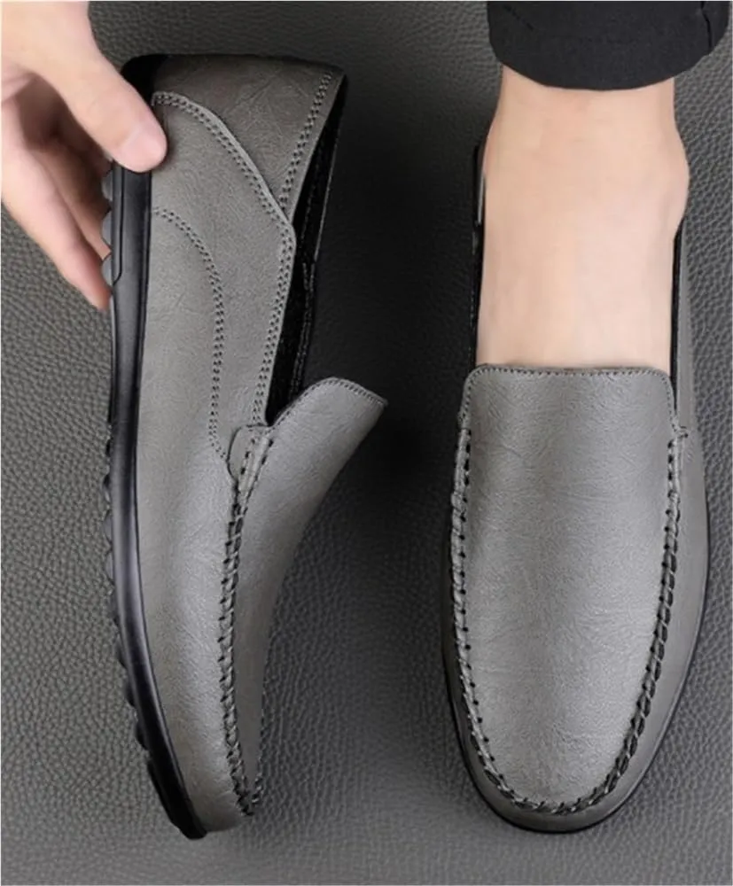 Men's Loafers Solid Color Leather Light Weight Slip Resistant Flexible Walking Slip-ons