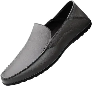 Men's Loafers Solid Color Leather Light Weight Slip Resistant Flexible Walking Slip-ons
