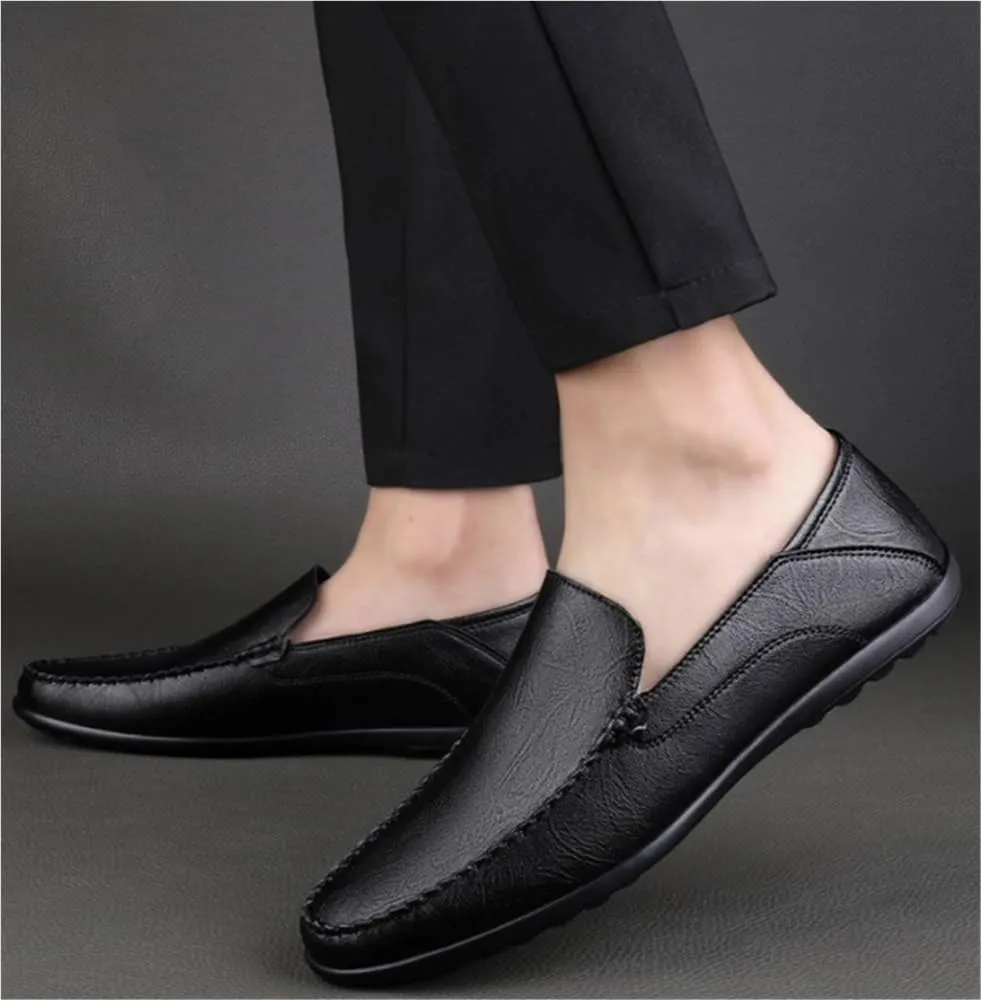 Men's Loafers Solid Color Leather Light Weight Slip Resistant Flexible Walking Slip-ons
