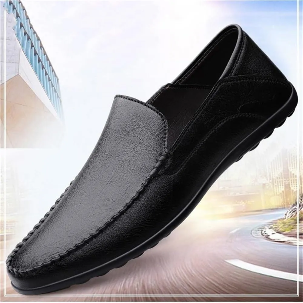 Men's Loafers Solid Color Leather Light Weight Slip Resistant Flexible Walking Slip-ons