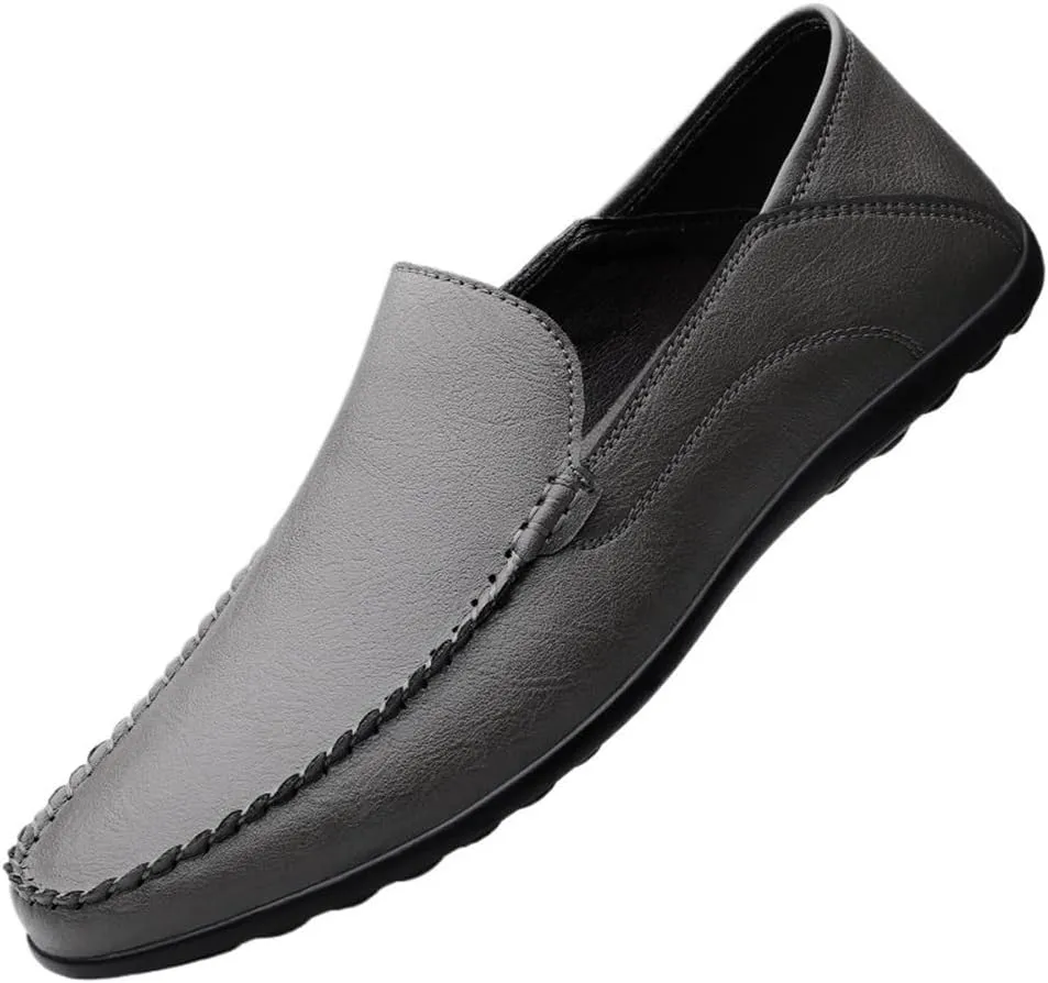 Men's Loafers Solid Color Leather Light Weight Slip Resistant Flexible Walking Slip-ons