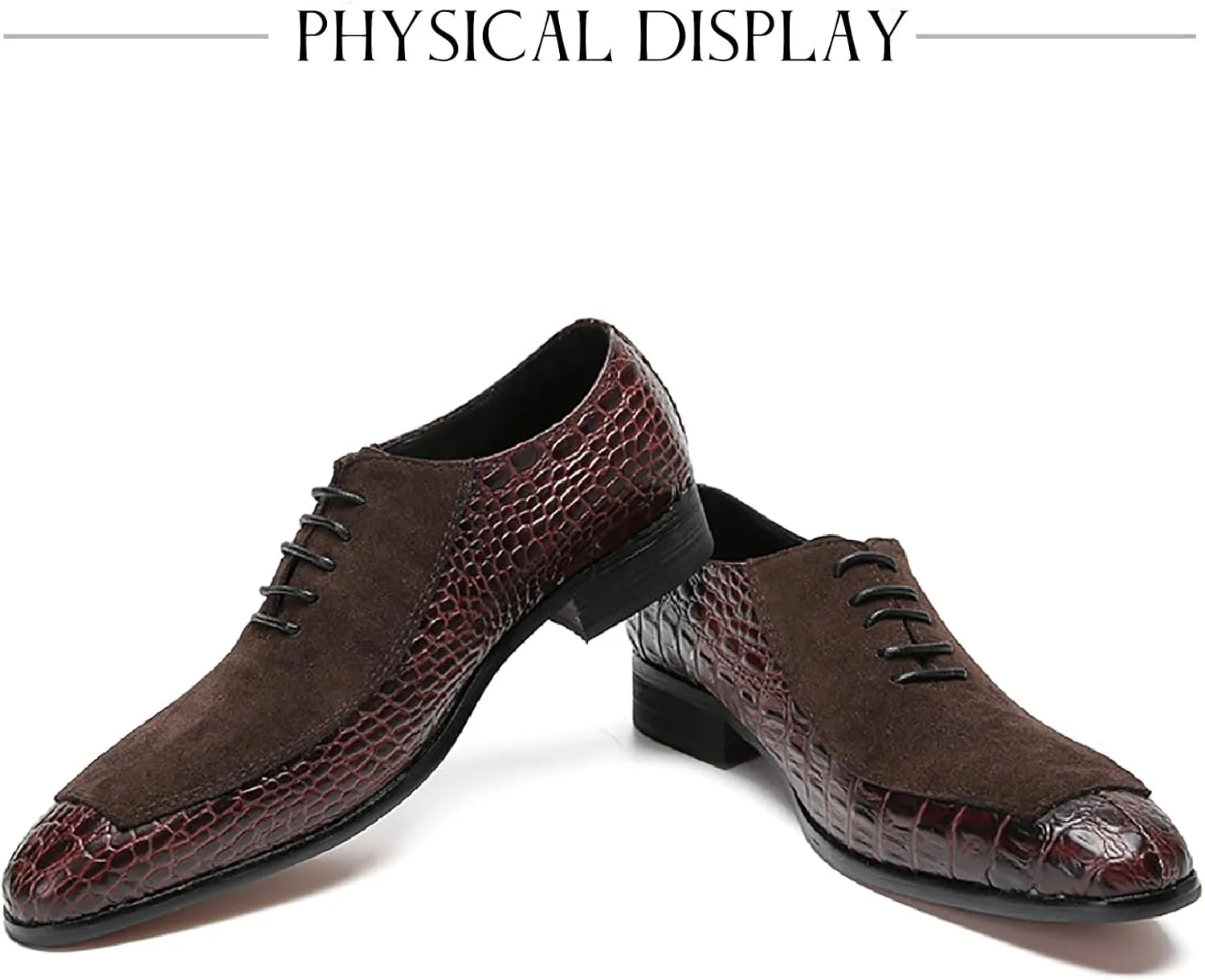 Men's Printed Leather Oxford Dress Shoes Fashion Metal Buckle Splice Suede Lace Up Formal Oxfords for Business Wedding Office Leather Shoes