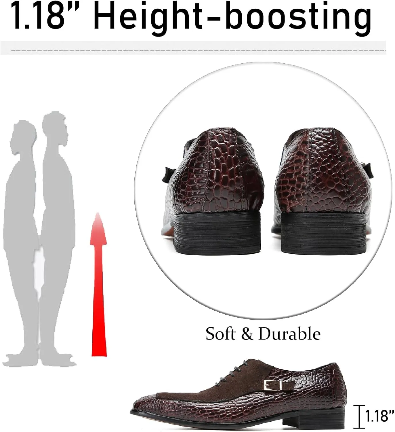 Men's Printed Leather Oxford Dress Shoes Fashion Metal Buckle Splice Suede Lace Up Formal Oxfords for Business Wedding Office Leather Shoes