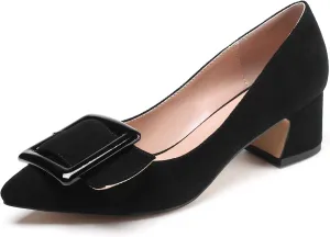 Mettesally Women's Block Heels Chunky Heel Pumps Classic Pointed Toe Slip On Buckle Wedding Office Dress Shoes