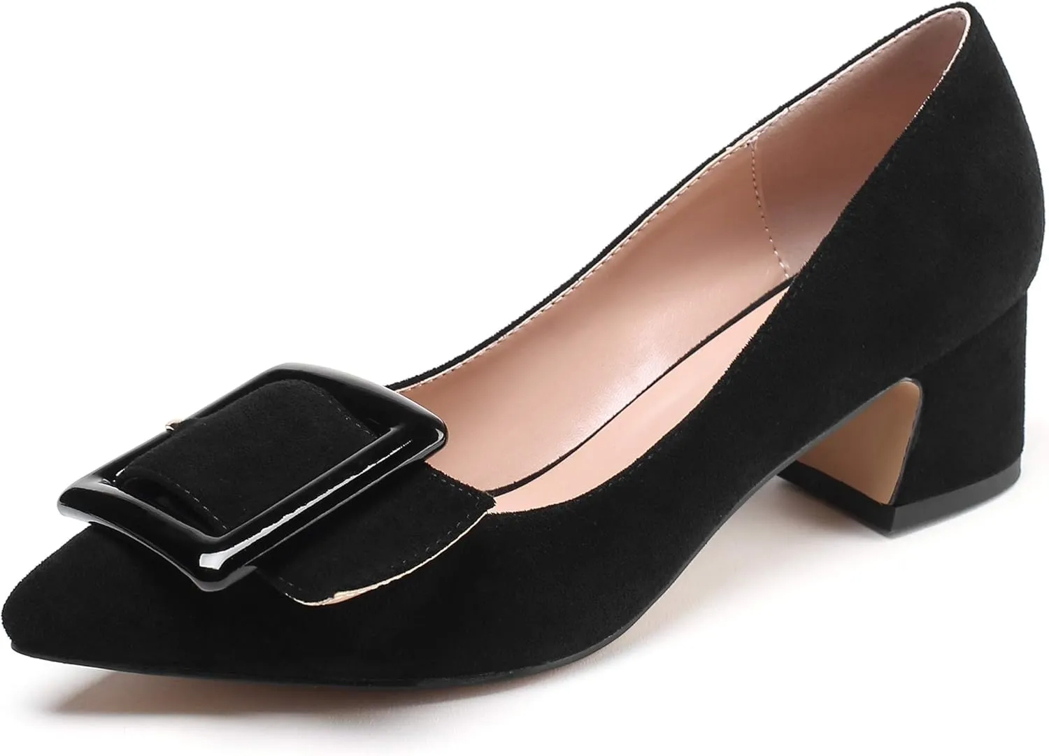 Mettesally Women's Block Heels Chunky Heel Pumps Classic Pointed Toe Slip On Buckle Wedding Office Dress Shoes
