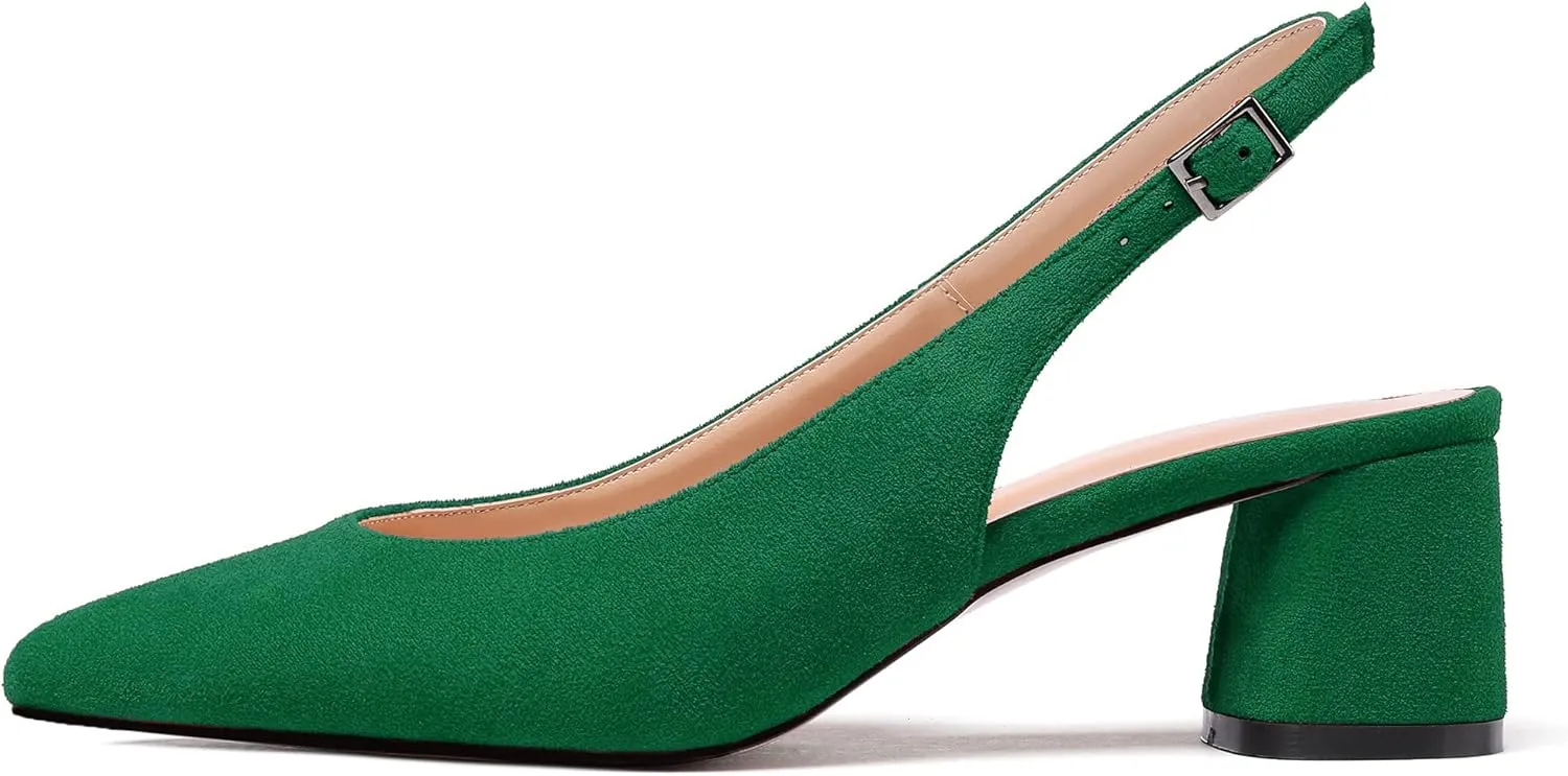 Mettesally Women's Block Slingback Heels Pumps Ankle Strap Round Closed Toe Chunky Heels Wedding Office Dress Shoes
