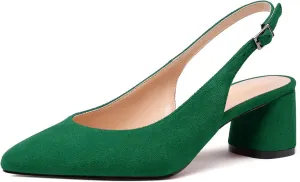 Mettesally Women's Block Slingback Heels Pumps Ankle Strap Round Closed Toe Chunky Heels Wedding Office Dress Shoes