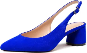 Mettesally Women's Block Slingback Heels Pumps Ankle Strap Round Closed Toe Chunky Heels Wedding Office Dress Shoes